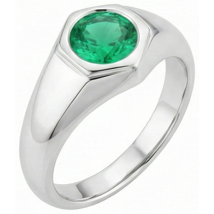 Natural Real ( Not Lab Grown ) Men’s Solitaire Ring Green Emerald GIA Round Gents Jewelry