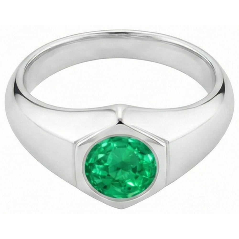 Natural Real ( Not Lab Grown ) Men’s Solitaire Ring Green Emerald GIA Round Gents Jewelry