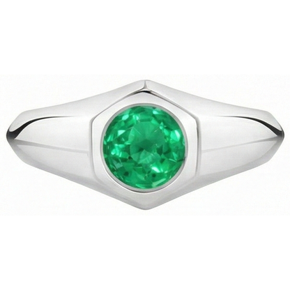 Natural Real ( Not Lab Grown ) Men’s Solitaire Ring Green Emerald GIA Round Gents Jewelry