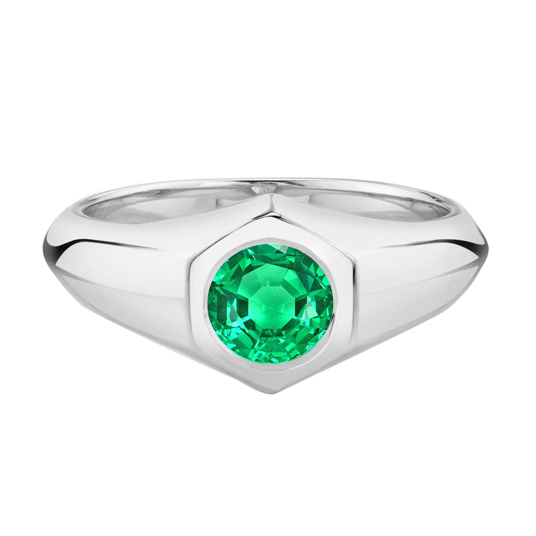 Men’s Solitaire Ring Green Emerald Round Gents Jewelry