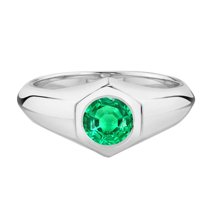 Men’s Solitaire Ring Green Emerald Round Gents Jewelry