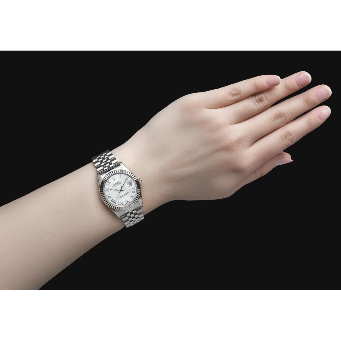 Men's Date-just 31mm Rolex Silver Roman Dial Watch P4