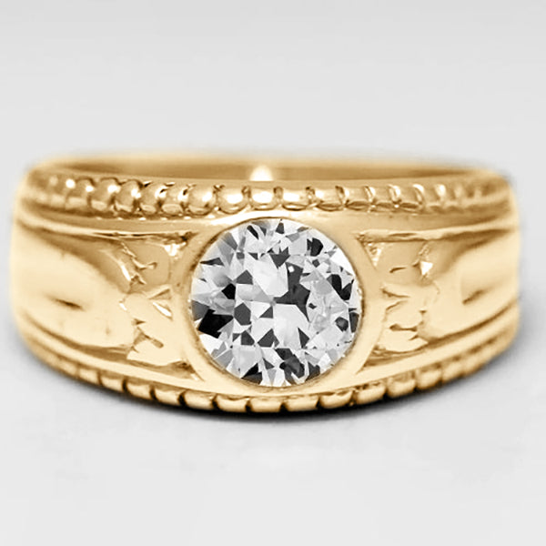 Men’s Round Old Mine Cut Bezel Set Diamond Ring 2 Carats