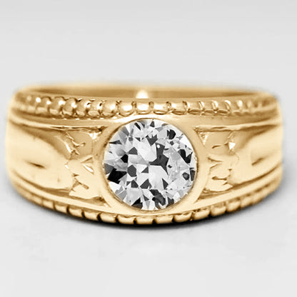Men’s Round Old Mine Cut Bezel Set Diamond Ring 2 Carats