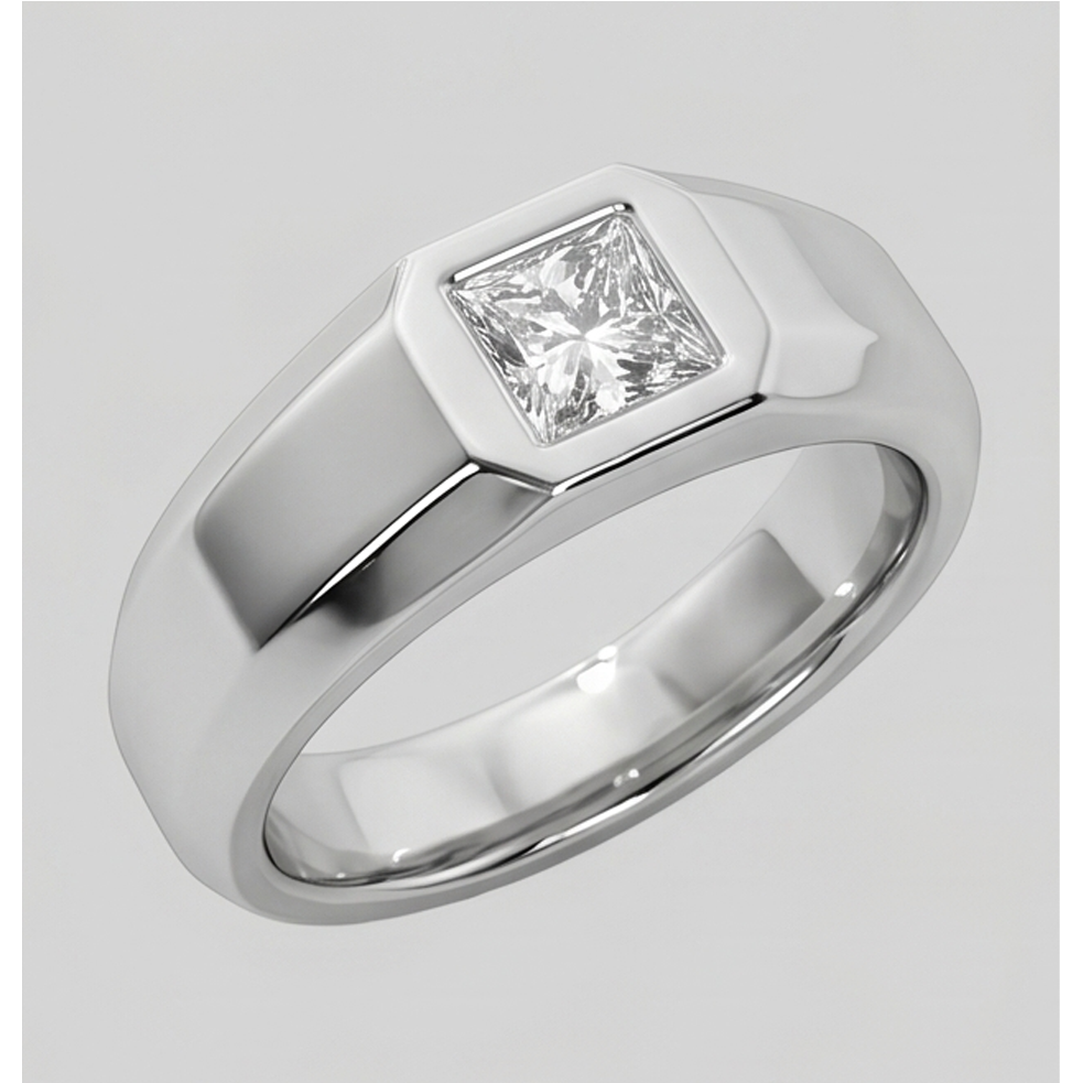 Mens Pinky Ring Princess Cut Lab Grown Diamond White Gold