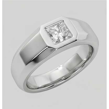Mens Pinky Ring Princess Cut Lab Grown Diamond White Gold