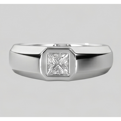 Mens Pinky Ring Princess Cut Lab Grown Diamond White Gold