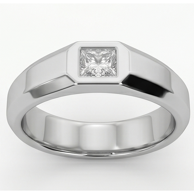 Mens Pinky Ring Princess Cut Lab Grown Diamond White Gold