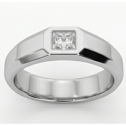 Mens Pinky Ring Princess Cut Lab Grown Diamond White Gold