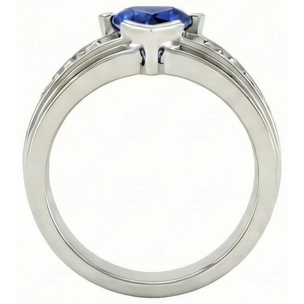 Mens Ring Channel Set Natural Earth Mined Diamond Trillion Half Bezel Blue Sapphire 3 Ct