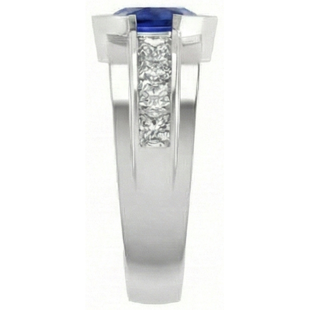 Mens Ring Channel Set Natural Earth Mined Diamond Trillion Half Bezel Blue Sapphire 3 Ct