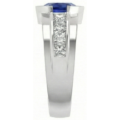 Mens Ring Channel Set Natural Earth Mined Diamond Trillion Half Bezel Blue Sapphire 3 Ct