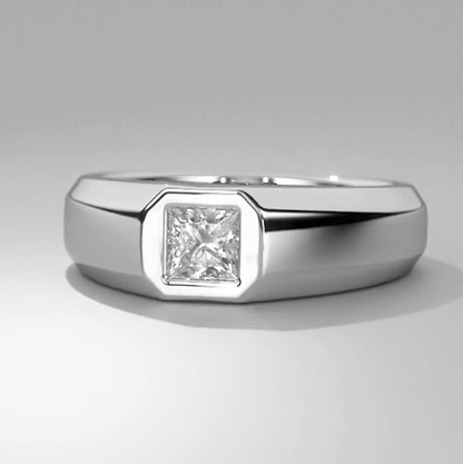 Mens Pinky Ring Princess Cut Diamond White Gold –