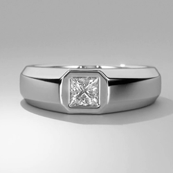 Mens Ring Princess Cut Earth Mined Diamond White Gold