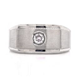 Mens Ring Solitaire Mined Diamond White Gold