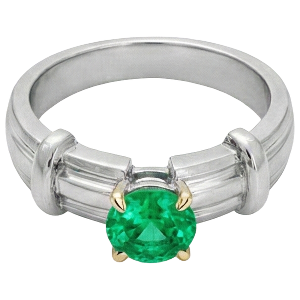 Natural Real ( Not Lab Grown ) Mens Solitaire Ring Green Emerald GIA Thick Shank