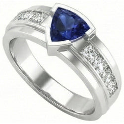 Mens Ring Channel Set Natural Earth Mined Diamond Trillion Half Bezel Blue Sapphire 3 Ct