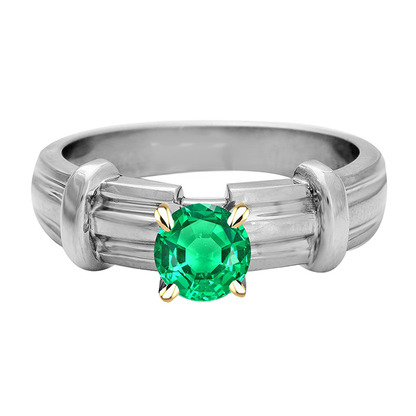 Mens Solitaire Ring Green Emerald Thick Shank 