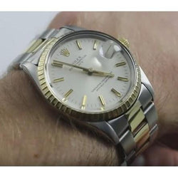 Midsize Rolex Date Watch White Stick Dial Two Tone