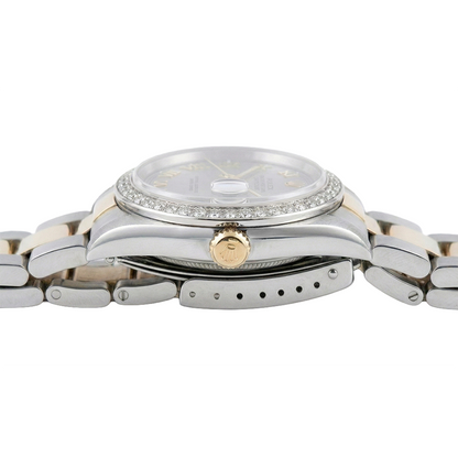 Midsize Rolex Brown  Oyster Bracelet Ss & Gold Gray Roman Dial Watch