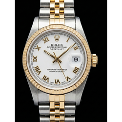 Midsize Rolex Ss 31 Mm Two Tone Bracelet Watch White Roman Dial