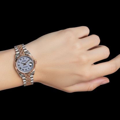 Midsize Rolex Ss 31 Mm Two Tone Bracelet Watch White Roman Dial P2