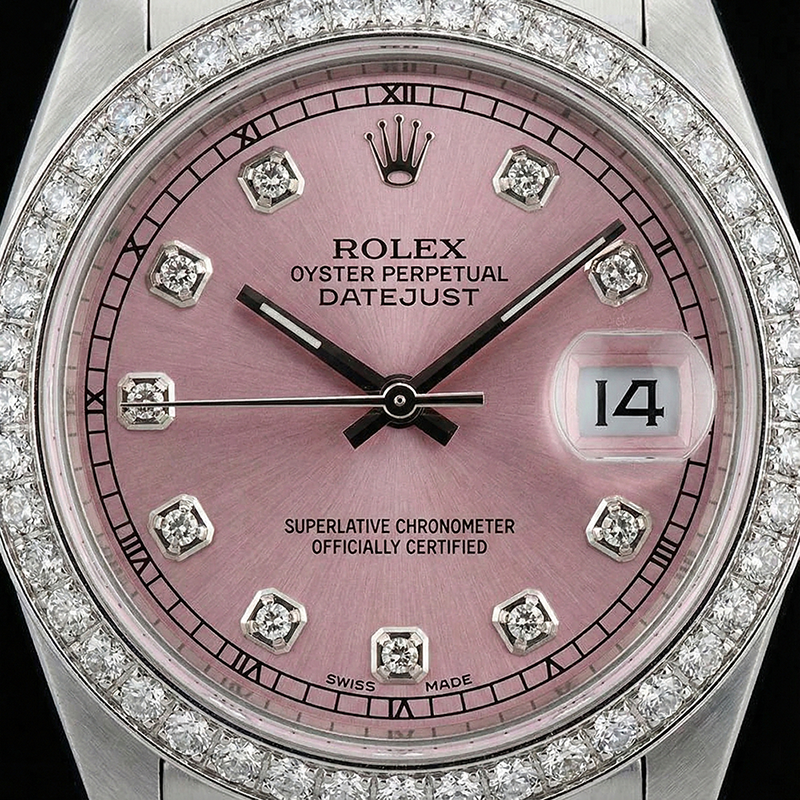 Midsize Rolex Ss Jubilee Bracelet Dj Watch Pink Diamond Dial Bezel
