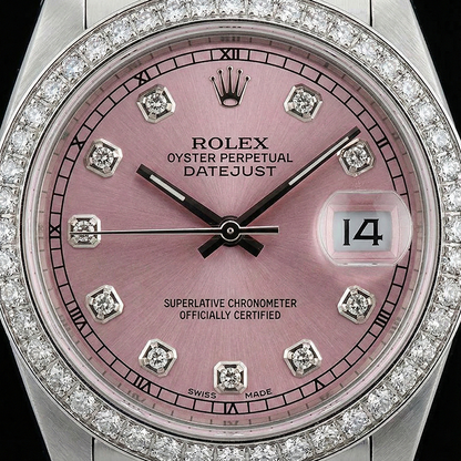 Midsize Rolex Ss Jubilee Bracelet Dj Watch Pink Diamond Dial Bezel