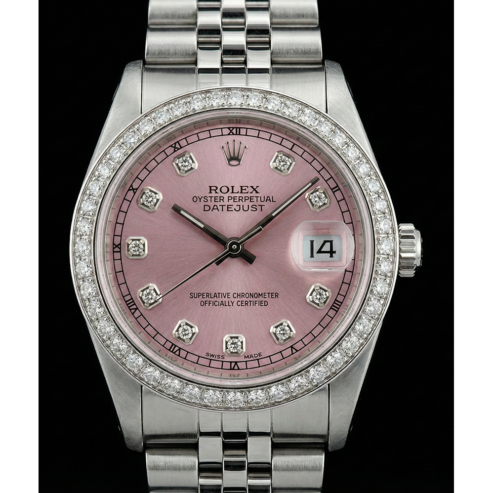 Midsize Rolex Ss Jubilee Bracelet Dj Watch Pink Diamond Dial Bezel