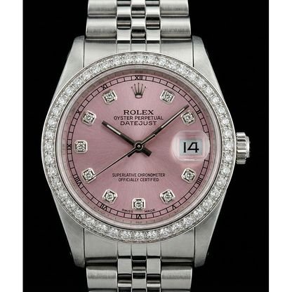 Midsize Rolex Ss Jubilee Bracelet Dj Watch Pink Diamond Dial Bezel