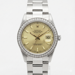 Midsize Rolex Stick Dial Ss Oyster Bracelet Diamond Bezel Watch