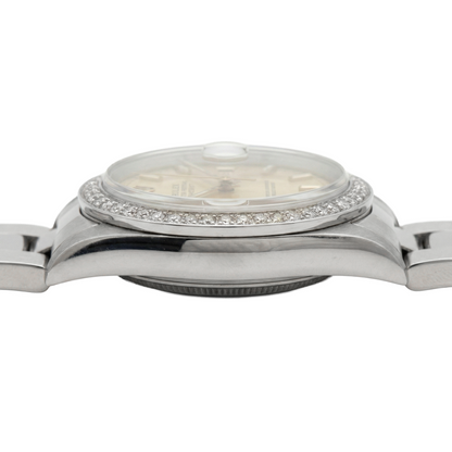 Midsize Rolex Stick Dial Ss Oyster Bracelet Diamond Bezel Watch