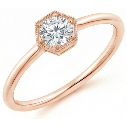 Miligrain Rose Gold Solitaire Round Old European Ring 1 Carat Natural Earth Mined Diamond