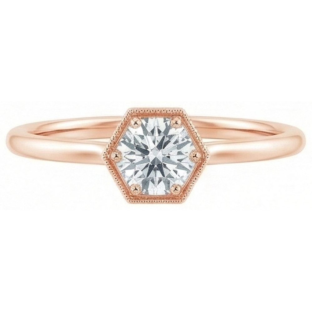 Miligrain Rose Gold Solitaire Round Old European Ring 1 Carat Natural Earth Mined Diamond