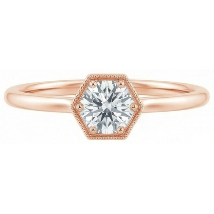 Miligrain Rose Gold Solitaire Round Old European Ring 1 Carat Natural Earth Mined Diamond