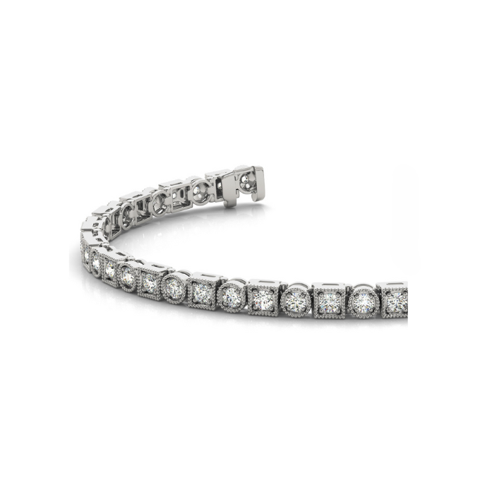Miligrain Lab Grown Diamond Tennis Bracelet 6.60 Carats White Gold 10K