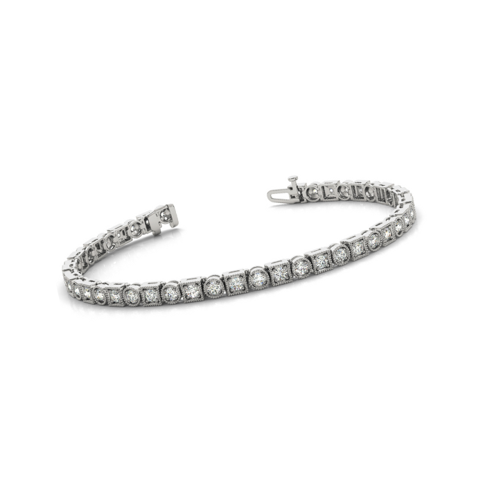 Miligrain Lab Grown Diamond Tennis Bracelet 6.60 Carats White Gold 10K