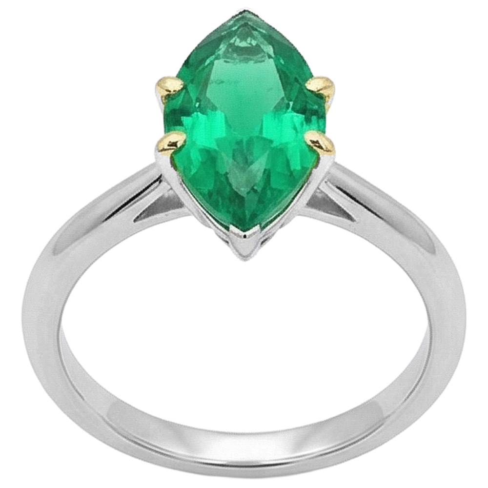 Natural Real ( Not Lab Grown ) Minimalist Green Emerald GIA Ring Solitaire Marquise Cut