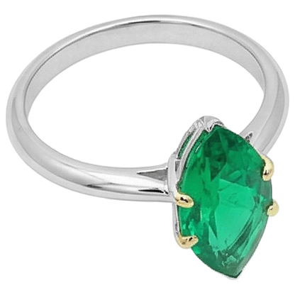 Natural Real ( Not Lab Grown ) Minimalist Green Emerald GIA Ring Solitaire Marquise Cut