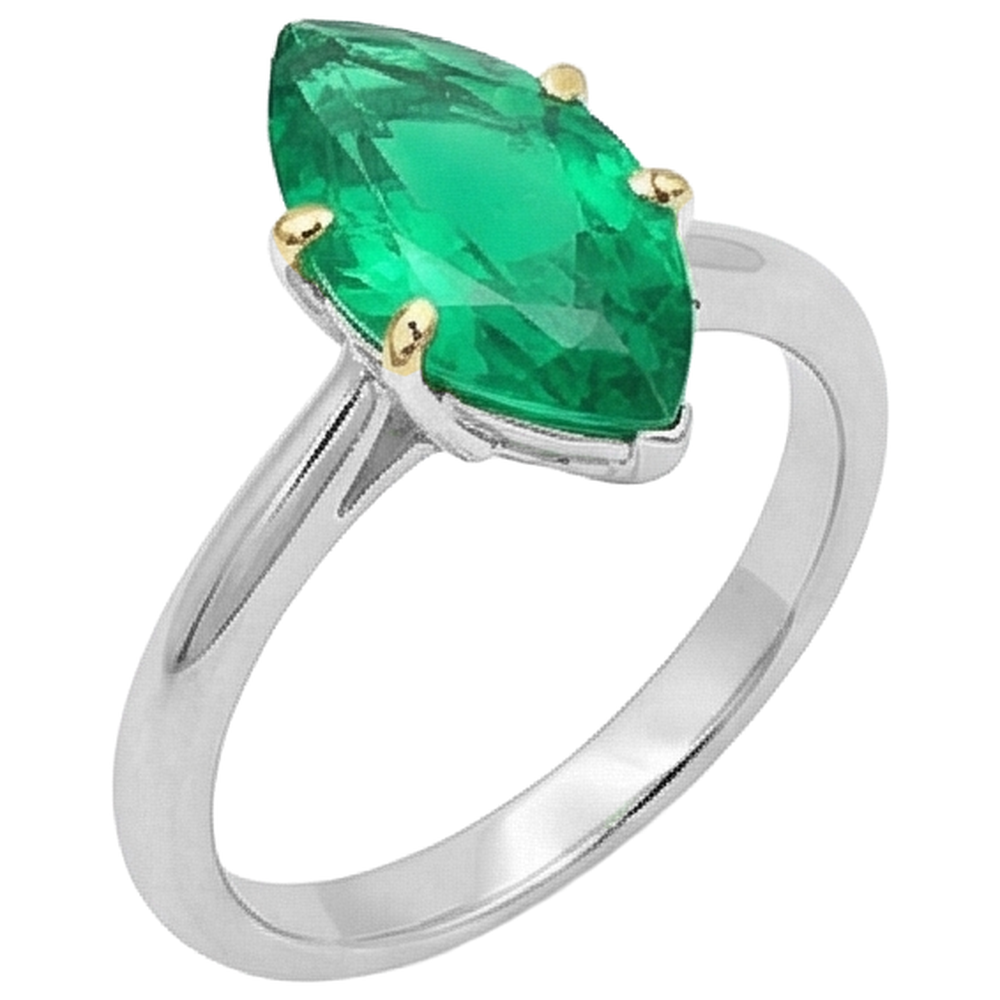 Natural Real ( Not Lab Grown ) Minimalist Green Emerald GIA Ring Solitaire Marquise Cut
