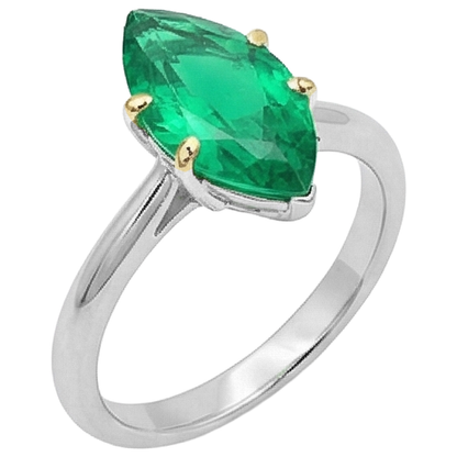 Natural Real ( Not Lab Grown ) Minimalist Green Emerald GIA Ring Solitaire Marquise Cut