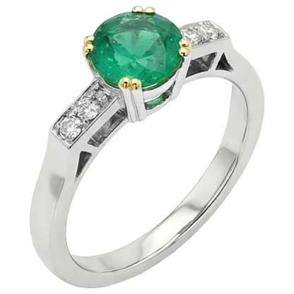 Natural Real ( Not Lab Grown ) Modern Anniversary Ring Green Emerald GIA Cathedral Setting