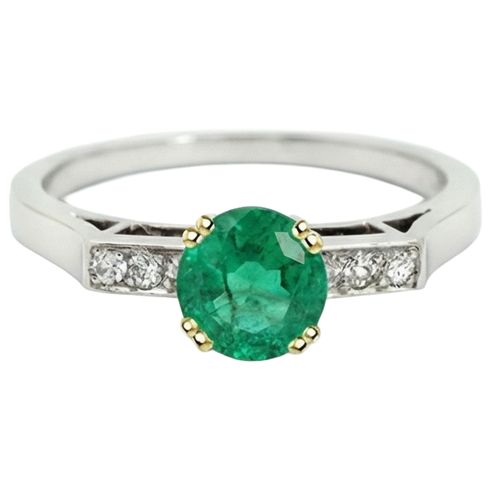 Natural Real ( Not Lab Grown ) Modern Anniversary Ring Green Emerald GIA Cathedral Setting