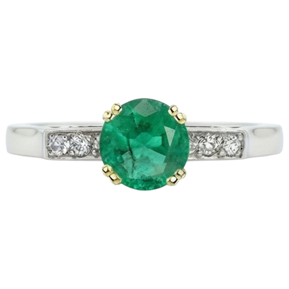 Natural Real ( Not Lab Grown ) Modern Anniversary Ring Green Emerald GIA Cathedral Setting