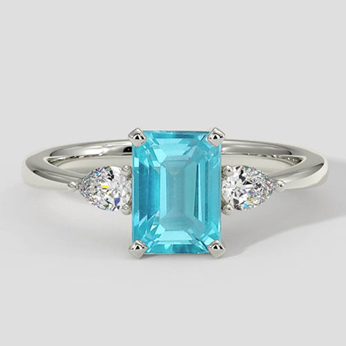 Modern Paraiba Tourmaline Ring Emerald Cut