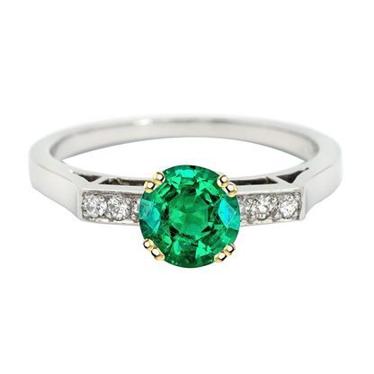 Modern Anniversary Ring Green Emerald Cathedral Setting