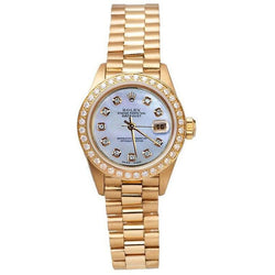 Mop Diamond Dial Rolex Presidential Style Bezel Watch Yellow Gold Woman
