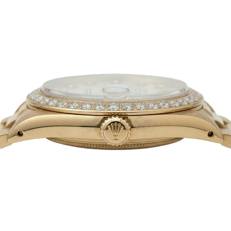 Mop Diamond Dial Rolex Presidential Style Bezel Watch Yellow Gold Woman