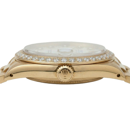 Mop Diamond Dial Rolex Presidential Style Bezel Watch Yellow Gold Woman