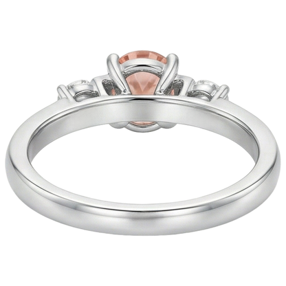 Morganite And Natural Earth Mined Diamonds 9 Carats 3 Stone Wedding Ring White Gold 14K
